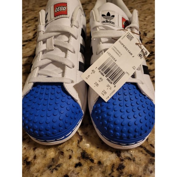 Adidas Superstar J x LEGO White/Black/Blue Size 5.5y New - Picture 1 of 6